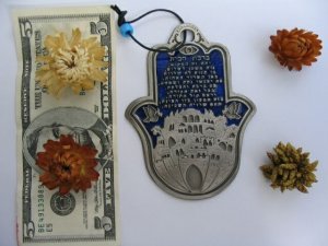 Upside hamsa with Hebrew home bless Jesualem old city holy sites