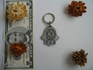 3 gems hamsa keychain from Israel evil eye protection