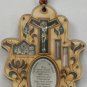 Wood Christian hamsa w/ holy land water cross crucifix