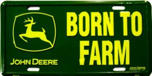 John Deere Metal Embosed License Plate Born To Farm
