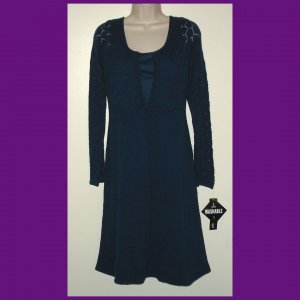 MADISON LEIGH Lapis Blue Knit Pointelle Empire Waist Women's Dress NWT NEW MSRP $78 Large