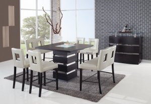 G072BT Wenge 7pc Bar Table Set with Beige Chairs by Global