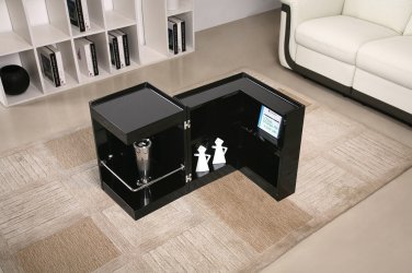 P205B Black Gloss End Table/ Mini Bar