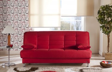 Vegas Red Microfiber Sofa Bed with Storage