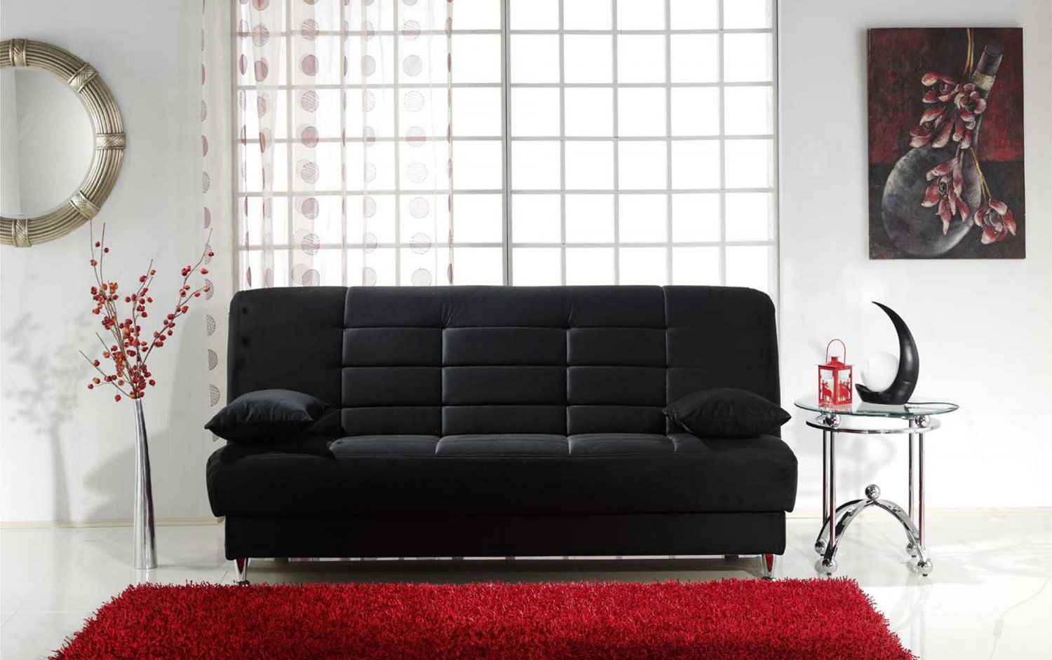 Vegas Black Microfiber Sofa Bed with Storage