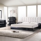 Black Modern Style Queen Bedroom Set with white Leatherette Headboard