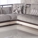 Natural Valencia Gray/Cream Vinyl Sectional Sofa Sleeper