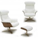 Karma Lounge Chair with Ottoman in White Leather