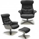 Karma Lounge Chair with Ottoman in Black Leather