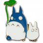 2 left - Pin Badge - Chu Blue Totoro & Sho Chibi White Totoro holding Leaf - Ghibli (gift wrap)