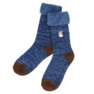Socks - 23-25cm / 9-9.84in - Fluffy Long Anti-slip Rubber - Embroidery - Navy - Totoro - Ghibli 2019