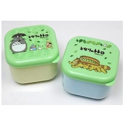 RARE 3 left - 2 Mini Lunch Bento Box Tupperware 2x130ml JAPAN Green Nekobus Catbus Totoro no product