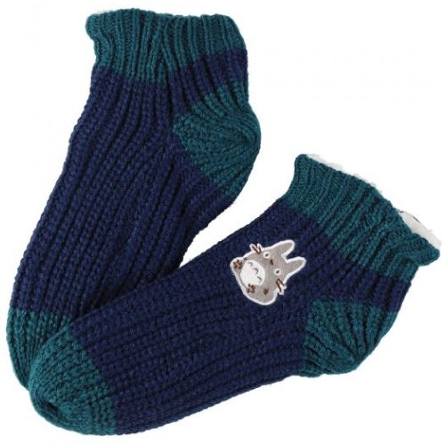 Socks 23-25cm - Double Knit & Fluffy Boa - Applique Embroidery - Navy - Totoro Ghibli 2021