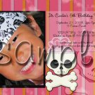 Pink Skull Theme Photo Birthday Invitations -- You Print