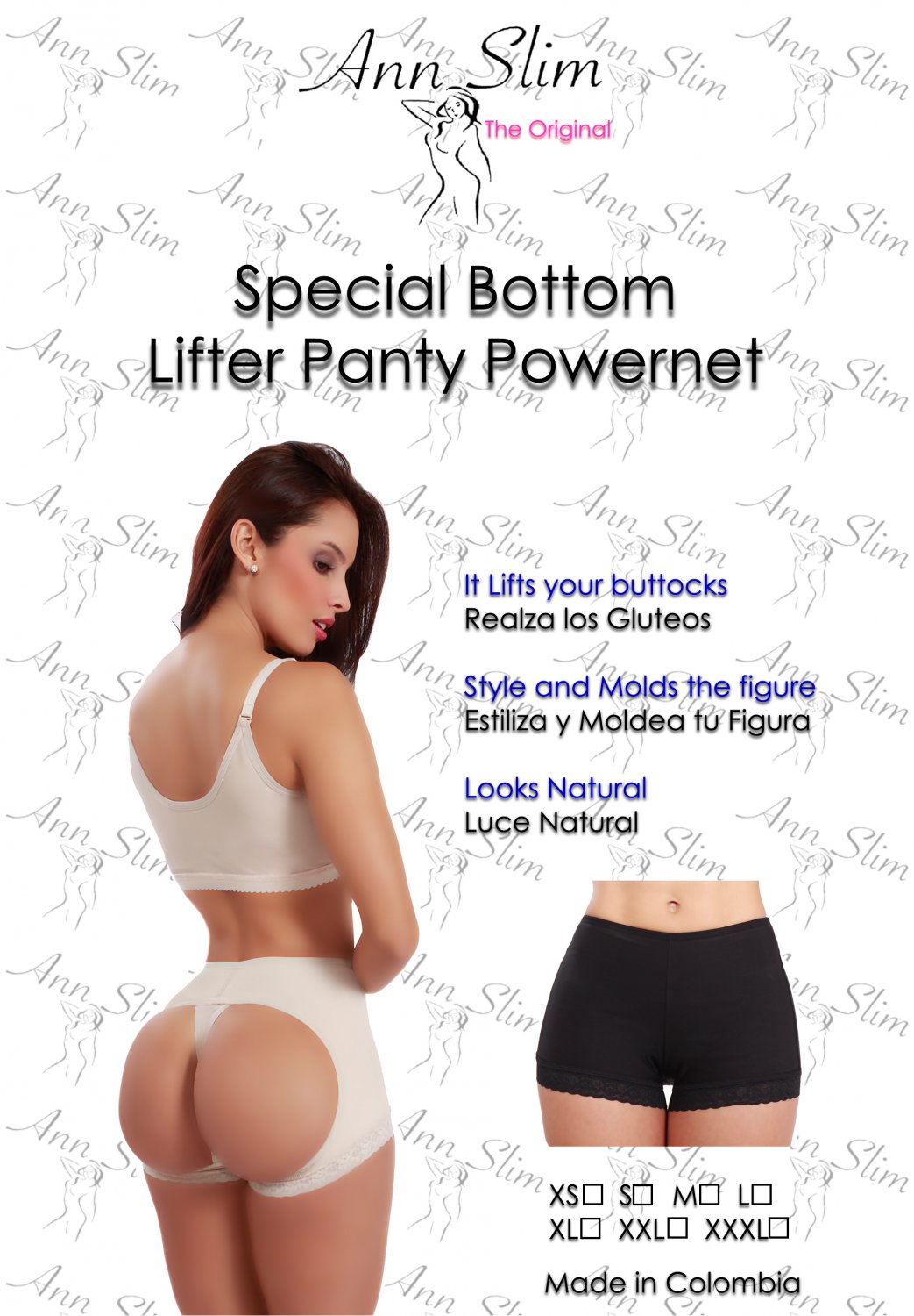 ANN SLIM CONTROL BUTT LIFTER POWERNET PANTY POST SURGERY COLOMBIA SHAPEWEAR BLACK SIZE S