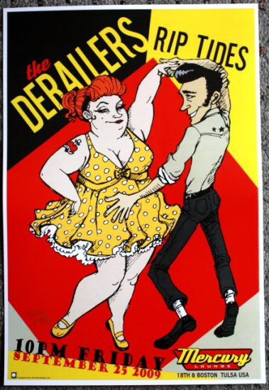 The Derailers with Rip Tides promotional Thom Self 13" x 19" Concert Poster