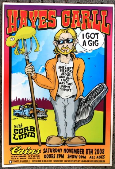 Hayes Carll with Corb Lund promotional Thom Self 13" x 19" Concert Poster