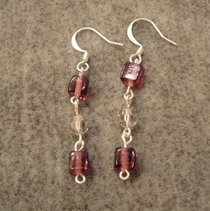 #67  Purple and Crystal Dangle Earrings