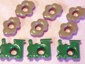 Green Train with Smoke Eyelets - Embellishments Scrapbook Paper Art Craft Holiday Cards Tags Supply