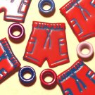 Brads Red Swim Shorts Boys Trunks Eyelet Embellishments