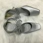 New York Transit Silver Gray Satin Heel Dress Shoes Size 7.5 Crisscross Straps