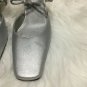 New York Transit Silver Gray Satin Heel Dress Shoes Size 7.5 Crisscross Straps