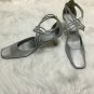 New York Transit Silver Gray Satin Heel Dress Shoes Size 7.5 Crisscross Straps
