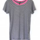 Electric Pink Women's Comfortable T Shirt Size M Striped Black White