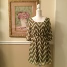 Espresso Olive Green Chevron Dress Size M Elastic Waist 3/4 Sleeve. Sheer, Lined Espresso Olive Green Chevron Dress Size M Elastic Waist 3/4 Sleeve. Sheer, Lined