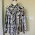 BKE Mens Slim Fit Long Sleeve Pearl Snap Brown White Plaid Western Shirt Size L