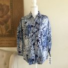 HGNY Floral Blue Long Sleeve Button Down Tunic Top Size S Blouse - NWT