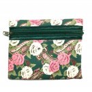 Vintage 80s Small Zippered Fabric Pouch Coin Floral Purse Cosmetic Makeup Bag