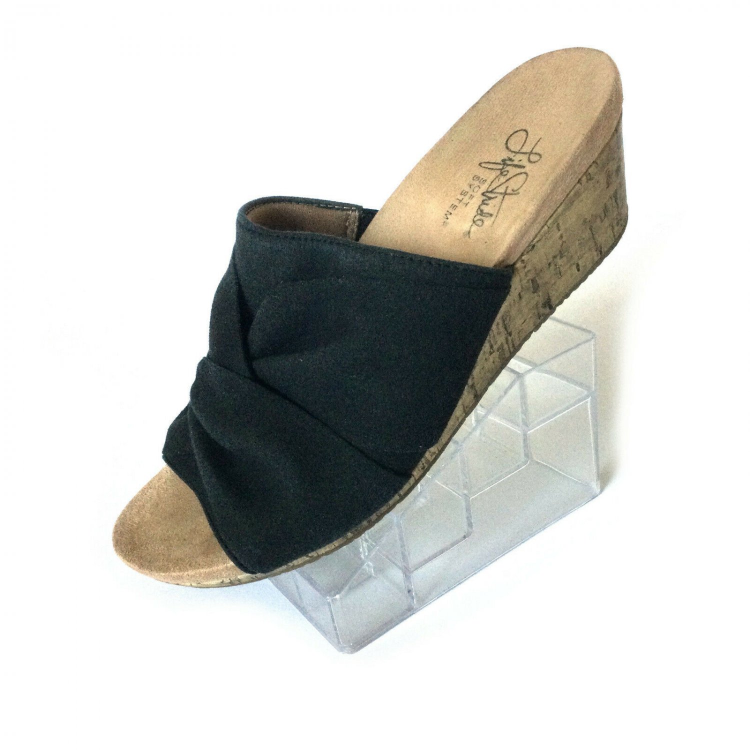 Life Stride Women's Mallory Slide Cork Wedge Black Sandals Shoes Size 6M
