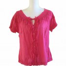 Caribbean Joe Women's Pink Ruffle Top Size L Button Up Cotton Blouse Caribbean Joe Women's Pink Ruffle Top Size L Button Up Cotton Blouse