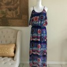 Andrea Missy Maxi Dress Cold Shoulder Size M Navy Geometric Print NWT