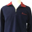 Vintage 90s Mens Size S Budweiser Beer Fleece Pullover Sweater Quarter Zip Navy