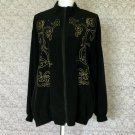 Vintage 70s Entity Women's Black Blouse Jacket Embroidered Top Full Front Zip