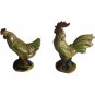 Vintage Antique Hand Painted Ceramic Rooster Hen Chicken Figurines 6 1/2 in