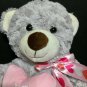 Hugfun International Stuffed Plush Teddy Bear 15 Inch Grey Soft With Pink Heart