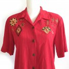 Koret Vintage 80s Womens Red Blouse Gold Embroidered Pattern Size Small Top Koret Vintage 80s Womens Red Blouse Gold Embroidered Pattern Size Small Top