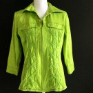 Westbound Women Green Lattice Trim Long Sleeve Shirt Top Size S Full Zip Front