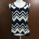 Discreet 90s Womens Juniors Semi Sheer S Sleeveless Top High Low Chevron Navy