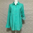 Van Heusen Polka Dots Button Down Blouse Work Shirt Sz L Green, Roll Tab Sleeve Van Heusen Polka Dots Button Down Blouse Work Shirt Sz L Green, Roll Tab Sleeve