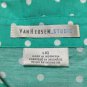 Van Heusen Polka Dots Button Down Blouse Work Shirt Sz L Green, Roll Tab Sleeve
