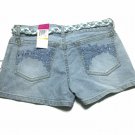 GLO Womens Vintage 90s Denim Jeans Shorts Sz 3 Junior Stretchy Embellished Belt