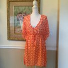 Merona Women's Beach Cover Up Size M, Sheer, V-Neck, Drawstring, Orange
