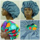 Extra Large Shower Cap (Blue with Polka Dots) 2 In 1 Satin Lined Jumbo Conditioning Cap