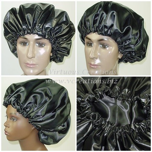 Extra Large Shower Cap (Black Unisex) 2 In 1 Satin Lined Jumbo Conditioning Cap