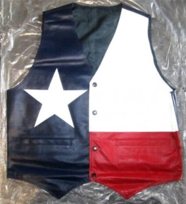 TEXAS FLAG COLOR LEATHER VEST NEW 2019 STOCK. ALL SIZES - HI QUALITY - CP BRAND
