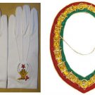 MASONIC REGALIA  SHRINER NEW DRESS METAL TRI COLOR COLLAR & GLOVES PAIR CP MADE